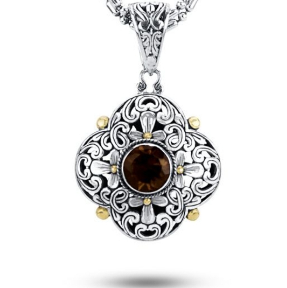 Eleganza sterling silver filigree detail pendant set with Eight 18K GOLD Points